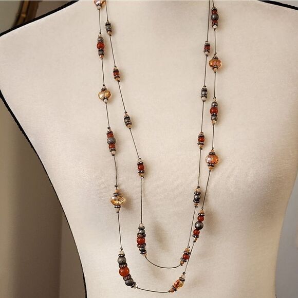 Charming charlie silver double strand floating crystal necklace - Picture 6 of 11